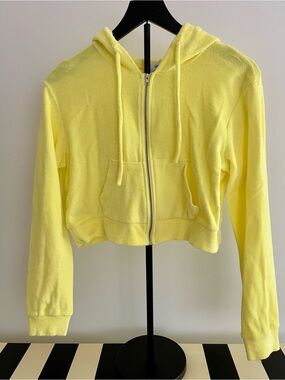 Cropped Yellow Terry Towel Zip-Up Hoodie